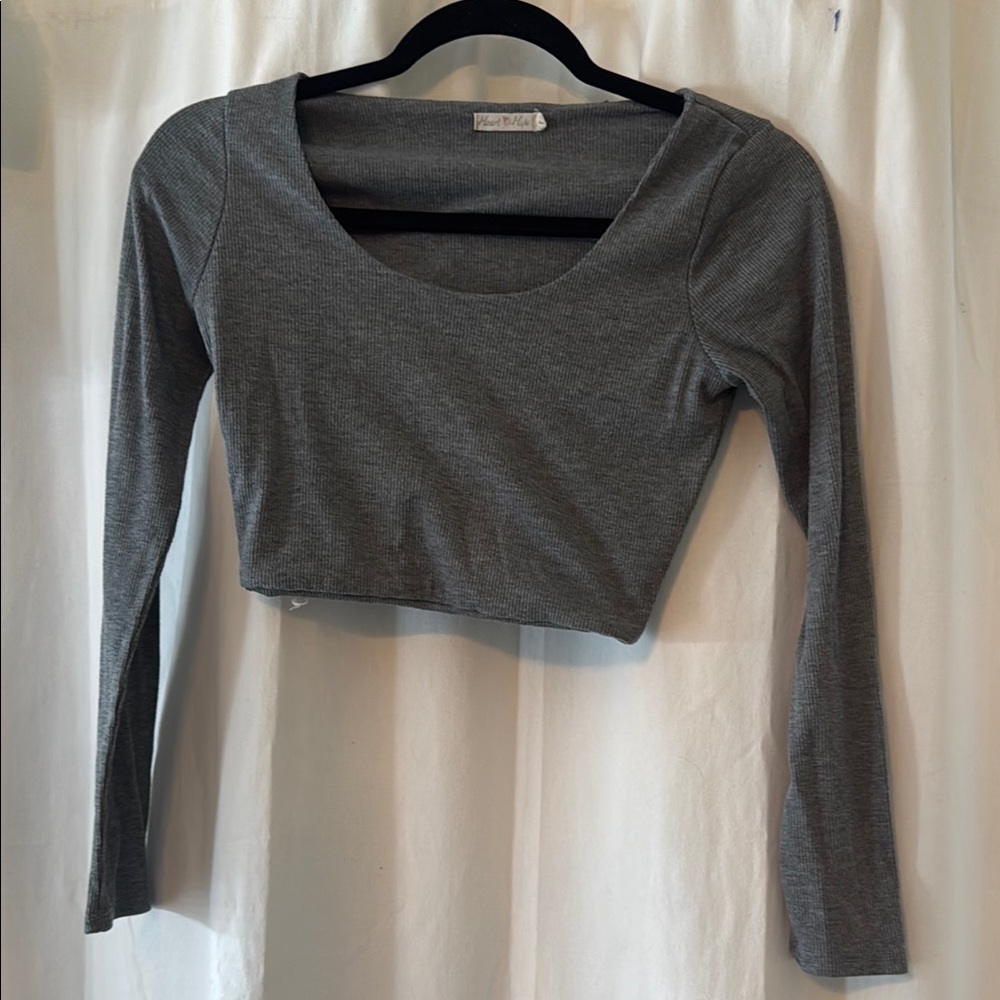 Gray Long Sleeve Crop Top